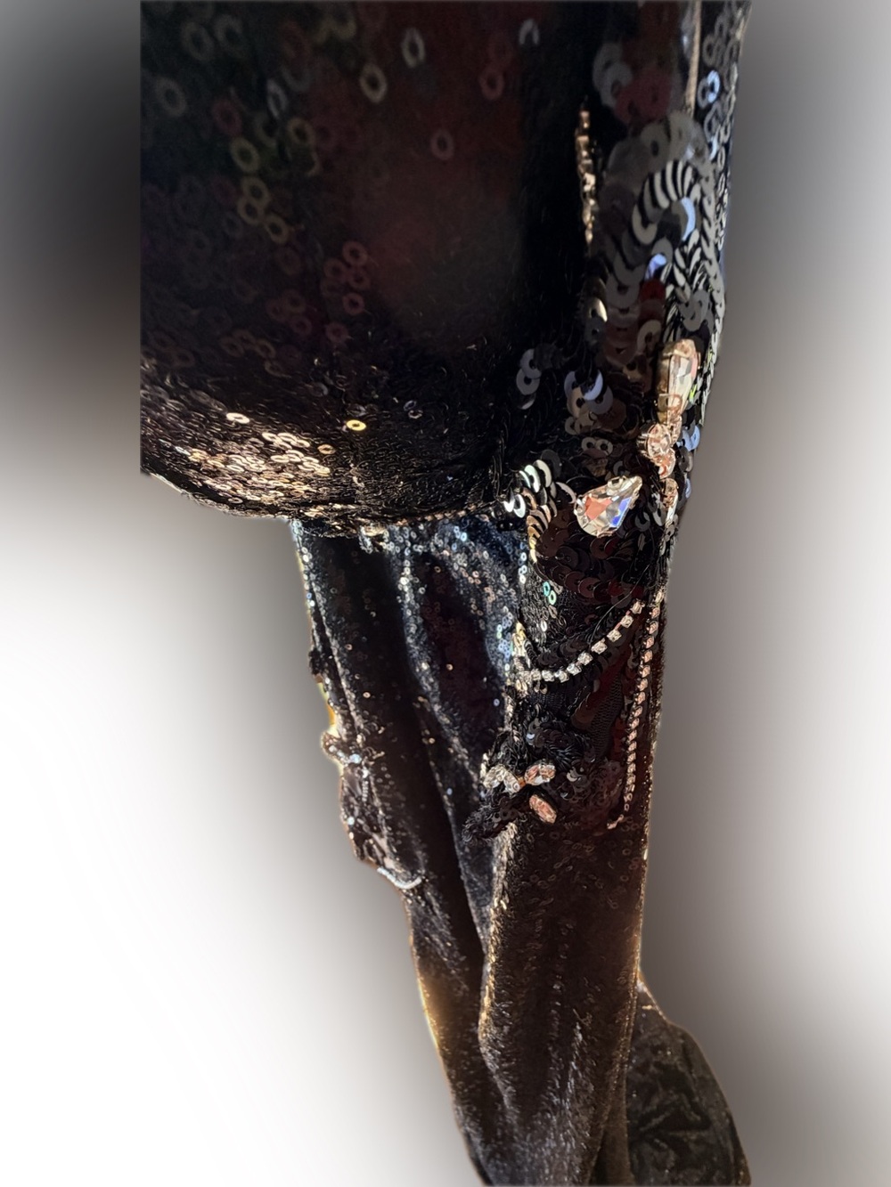 JVN by Jovani Black Sequin Spaghetti Strap Slit Gown - Picture 5 of 7